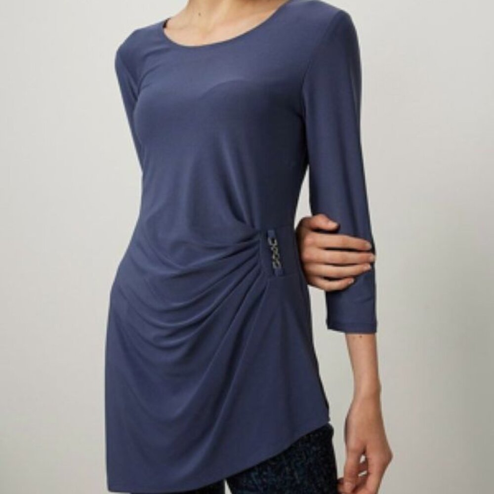 NWT $158 JOSEPH RIBKOFF Marine Blue Chain Detail Asymmetrical Pullover XL 18